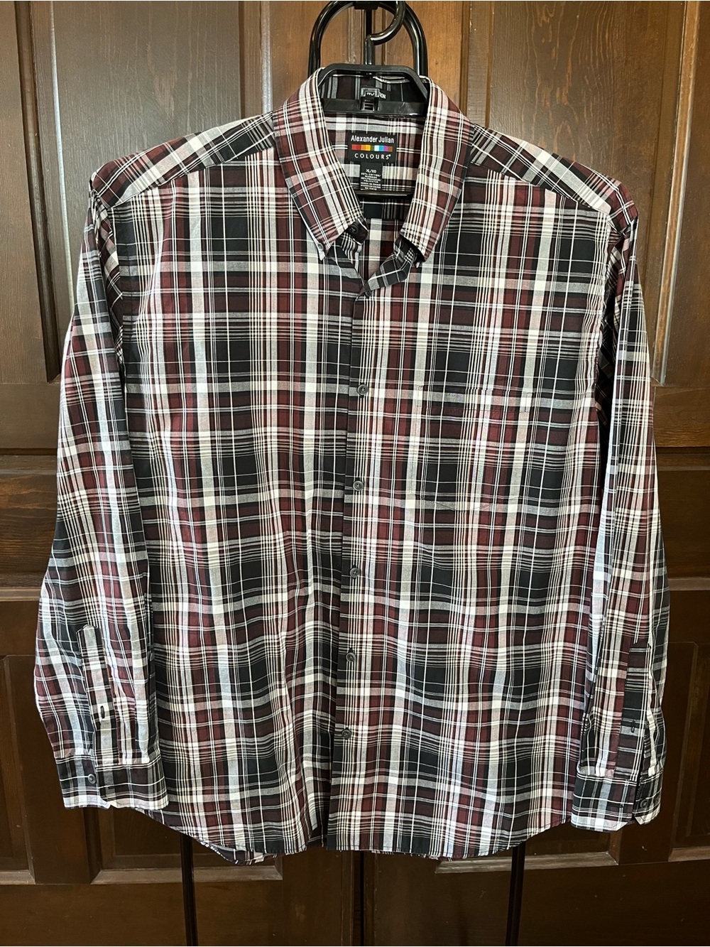 Alexander Julian Colours Plaid Dress Shirt No Iron Men's Size XL Black/Brown